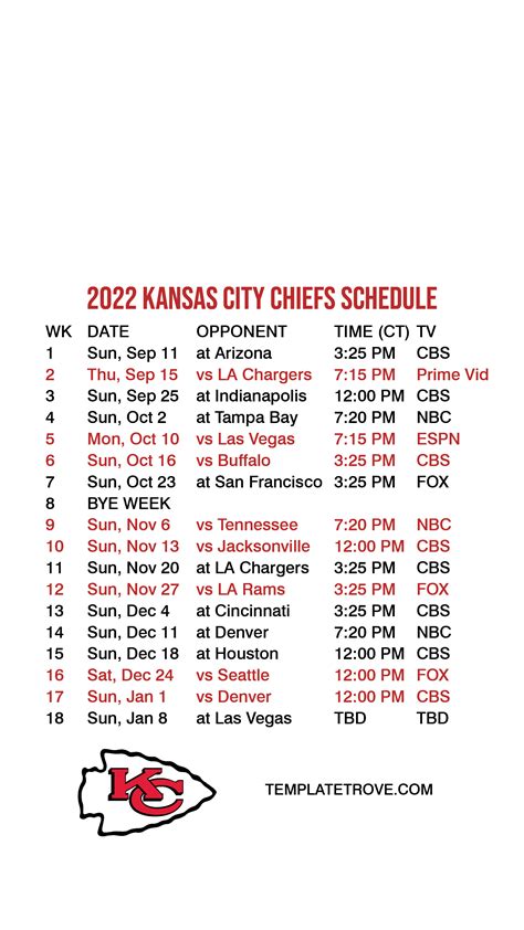 chiefs schedule 2022-23